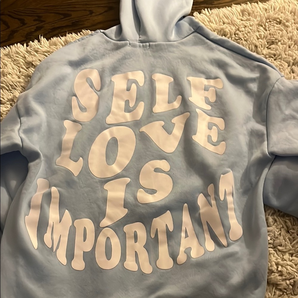 Blue Hoodie with Self Love Print